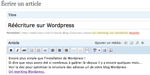 Url Rewriting Wordpress : option manuelle